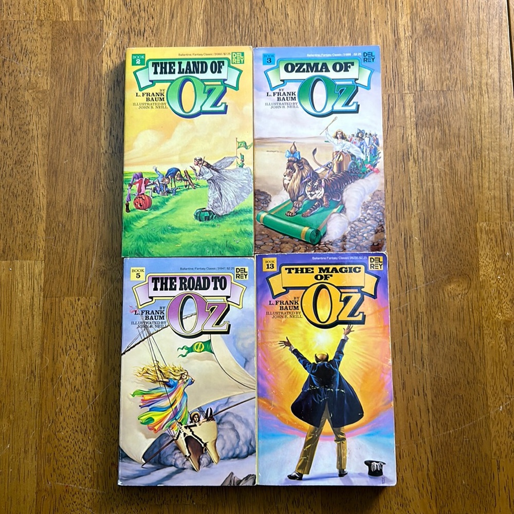 WIZARD of OZ PB Books Lot (4) L. Frank Baum Fantasy Classic VTG Del Rey 2 3 5 13